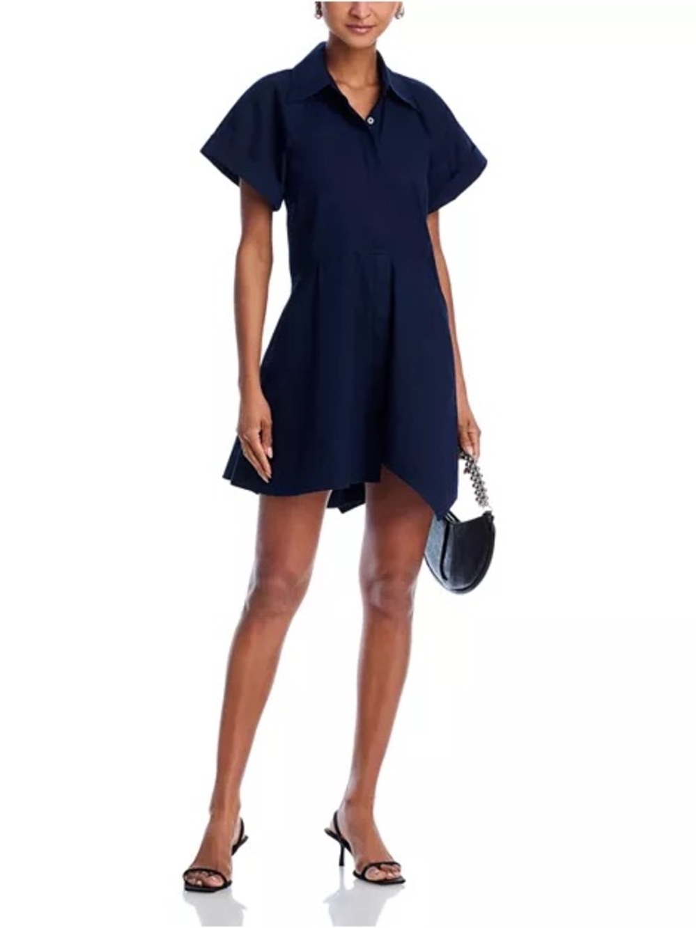 A.L.C. Navy Collared Short-Sleeve Asymmetric Mini Dress - Picture 4 of 8